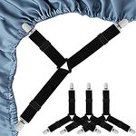 Bed Sheet Clips, 4 Pack Bed Sheet Holder Straps, Elastic Adjustable Bed Sheet Fastener Triangle Bed Sheet Straps Holders Clips, Black