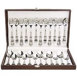 FNS Stainless Steel Manchester Cutlery Set, 24-Pcs with Leatherette Box Packaging for Home, Dining and Kitchen