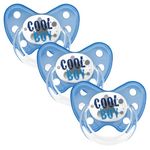 Dentistar® Silicone Soother Set of 3 - Size 3 for 14+ Months - Tooth and Jaw Friendly Silicone Soother with Dental Step - Blue with "Cool Boy" Motif - BPA Free Baby Accessories - Made in Germany