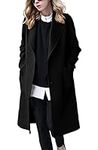 chouyatou Women's Winter Casual Single Breasted Long Wool Coat Formal Office Wool Overcoat, Black, Medium