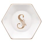 CARAKNOTS Initial S Jewelry Dish Graduation Gifts for Teacher Her Ring Dish Holder Friend Gifts for Women Christmas Birthday Gifts for Sister Girl Mom Monogram Wedding Engagement Trinket Tray Ceramic