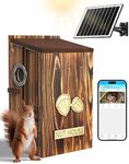 Squirrel Box with Camera Solar Powered, Auto Detect & Notify, Night Vision Pet Watching Cam for Squirrel Nesting Box, 2K HD, 2.4G Wi-Fi, APP Control, Smart Squirrel House for Outside Nesting