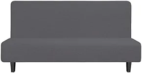Easy-Going Stretch Futon Slipcover Armless Futon Bed Cover Furniture Protector Without Armrests with Elastic Bottom for Kids, Soft Jacquard Fabric Small Checks (Large, Grey)