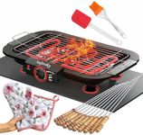 Electric Barbeque Grill 2000W Tandoori Maker Indoor Outdoor Non Stick Electric Grill Non-Slip Feet Barbeque Grill Set for home Removable Water Filled Drip Tray (Electric Barbeque Grill)