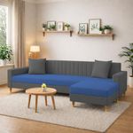 Casaliving Garcia 4 Seater L Shape Convertible Sofa Set for Living Room, 3 Seater & Ottoman Modular Sectional Couch for Small Space (Blue Black) Sofa Set for Living Room