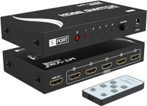 MT-VIKI 4k HDMI Switch 5 in 1 out with IR Remote Control, 5 Port Switcher 3D UHD HDCP Selector Metal Box 4K@30hz for Nintendo PS4 PS5 TV Fire Stick Roku