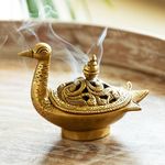ExclusiveLane 'Swan' Brass Dhoop Dani Incense Burner (Pure Brass) | Handcurved Brass Dhuna Dani Dhoop Burner for Puja and Home Decor (Hand-Etched, 4.3 Inches, 0.6 Kg)