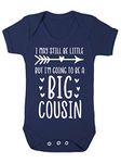 I may be little but I'm going to be a big cousin (pregnancy baby announcement) [BBY3] baby grow vest, 6-12 months, Navy