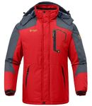 TBMPOY Men's Skiing Fleece Warm Jacket Winter Coat Windproof Snowboard Hiking Mountain Waterproof Hooded Raincoat (Red CA XL)