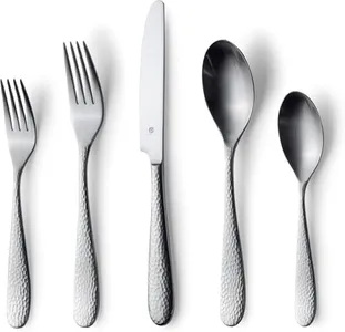 Danialli 40-Piece Matte Fidenza Hammered 18/10 Stainless Steel Silverware Cutlery Set, Flatware Service for 8, Built to Last Commitment