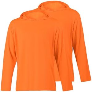 ProtectX 2-Pack Men High Visibility Lightweight Long Sleeve Hoodie, UPF 50+ Sun Protection T Shirts, SPF Outdoor UV Shirt, Orange - 4X Large