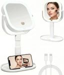 Makeup Mirror with Lights, 1X/10X Magnifying Mirror with Light, Rechargeable Lighted Makeup Mirror with Magnification, 3-Color Lighting, Height Adjustable 360° Rotation Desk Mirror, Gift for Women