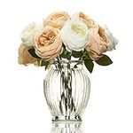 Ribbed Glass Vase for Flowers Large - Clear Vase 18cm - Tulip Glass Vase for Roses, Bud, Daffodils or Peony - Big Wide Round Vase for Posy for Mum