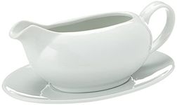 Concept4u Roast Kitchen Wedding Gravy Boat 550ml with Saucer Party Dish Dinner Tableware Sauce Jug Serving, Porcelain, White