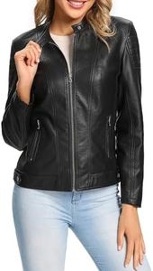 S P Y M Womens Faux Leather Jacket, Moto Biker Coat, Quilted Zip Up Outwear