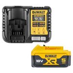 DEWALT DCB184 5.0ah 18v XR Lithium Ion Battery + DCB115 Charger, Yellow