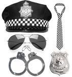 Adult Police Costume 5pc Police Accessories for Police Fancy Dress - Police Kit with Police Hat and Handcuffs Police Badge Police Tie and Glasses - Halloween Police Outfit Men or Police Costume Women