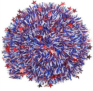 CCINEE 33FT 4th of July Tinsel Garland,Patriotic Metallic Star Garland for Independence Memorial Day Tree Banister Fireplace Home Party Decoration