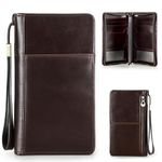 CataPurus Top Grain Leather Travel Passport Wallet Holder for Man & Woman, Handmade with Three-Layer for 4 Passports & Multi Cards, RFID Blocking Large Capacity for Cards/Passports/Tickets, Coffee