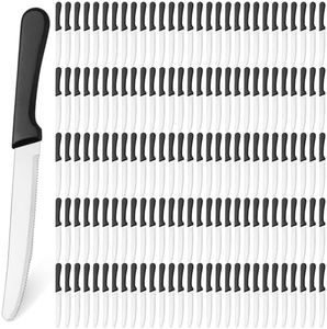 Zhehao 150 Pcs 8.39 Inches Steak Knife Sets Black Steak Knives Serrated Edge Dinner Knives Stainless Steel Table Knives with Plastic Handle and Round Tip for Home Restaurant