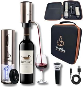 Electric Wine Aerator & Opener Set by WineWhiz with Case and Accessories (Rechargeable Stainless Steel Corkscrew, Dispenser, Foil Cutter Tool, Stopper), Ideal Gift for Housewarming