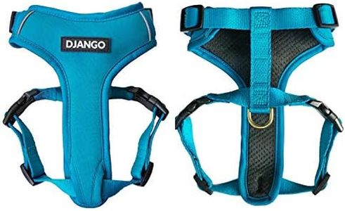 DJANGO Adventure Dog Harness – Comfortable, Durable, and Reflective Neoprene Dog Harness for Outdoor Adventures and Everyday Wear – Adjustable Design with Solid Brass Hardware (Small, Pacific Blue)