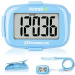 AVTREK Step Counter with Clip and Lanyard, 3D Pedometer Step Counter With Time Display and LED Backlight, Simple Step Counter for Walking Running, Men Women Elder(Blue)