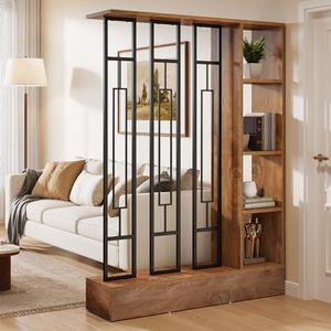 Tribesigns Wall Room Divider with Display Shelves, 70.9" Modern Freestanding Room Divider Screen with Sturdy Base, Wall Partition for Home & Office (Brown & Black, 47.2" W x 11.8" D x 70.9" H)