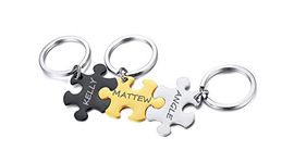 PJ JEWELLERY Customised Stainless Steel Matching Puzzle Pieces Charm Best Friend Friendship BFF Puzzle Keychain for 3,Silver,Free engraving,Black,Gold and Silver