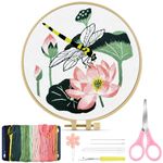 TINDTOP Embroidery Kit for Beginners Adult, Dragonfly Embroidery Kit for Beginners Include Embroidery Cloth Hoops Threads for Craft Lover Hand Stitch with Embroidery Skill Techniques