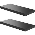 JPND Floating Shelf, Set of 2 Wall Shelf, 30 in W x 12.75 in D x 2 in H Wooden Floating Wall Shelf with Invisible Brackets for Living Room/Bedroom/Bathroom/Kitchen Storage and Decor, Dark Black