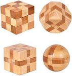 4 Pack Wooden Puzzle Games Brain Teasers Toy- 3D Puzzles for Teens and Adults - Wooden Logic Puzzle Wood Snake Cube Magic Cube Magic Ball Brain Teaser Intellectual Removing Assembling Toy