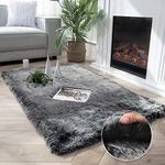 Ashler Soft Fox Faux Fur Chair Couch Cover Area Rug for Bedroom Floor Sofa Living Room Black White-Rectangle 3 x 5 Feet