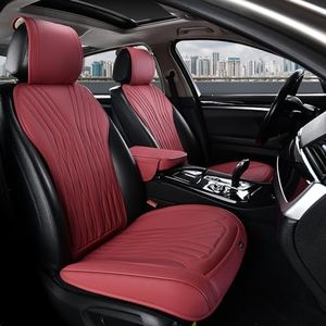 BWTJF Leather Front Car Seat Covers Wine Red, 2 Pack Universal Sideless Auto Protectors for Front Seats with Storage Pocket and Center Console Covers, Compatible with 95% Cars (Sedan/SUV/Pickup/Van)