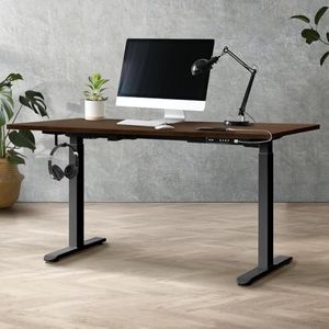 Oikiture Height Adjustable Standing Desk with Stable Frame and Easy Clean Top Electric Workstation Home Office Computer Desktop Stand Up Desk Black and WN