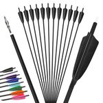 12Pcs 4inch Turkey Feather Mixed Carbon Arrow 500 Spine Archery Hunting Arrows Suit for Compound/Recurve Bow Target Practice Arrow (28inch, black)