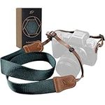 Padwa Lifestyle Dark Blue Green Camera Strap -Double Layer Crazy Horse Cowhide End,1.5"Wide Pure Cotton Woven Camera Straps,Adjustable Neck Shoulder Strap for All DSLR Cameras,Gift for Photographers