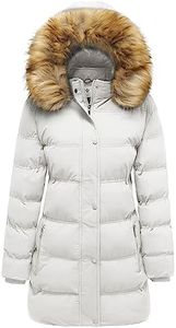 WenVen Women's Winter Parka Jacket Warm Puffer Coat with Faux Fur Hood (White, L)