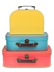 Jewelkeeper Paperboard Suitcases, Set of 3 - Nesting Storage Gift Boxes for Birthday Wedding Easter Nursery Office Decoration Displays Toys Photos - Red Turquoise Yellow