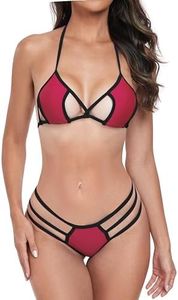SHERRYLO Micro Bikini Extreme Thong Swimsuit for Women Sexy Bikinis Gstring Bottom Womens Two Piece Bathing Suits Swimsuits, 23018-wine Red Black, Medium