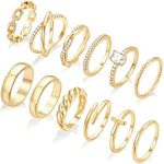 12 PCS Dainty 14K Gold Rings for Women Teen Girls, Open Chunky Twist Simulated Diamond Criss Cross Designs, Non Tarnish Gold Plated Stacking Thumb Ring, Perfect for Wedding Rings Size 5-11 (10, gold)