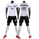 Personalised Football Kit for Kids Mens Womans Personalised Football Shirts&Short with Name Number Team Logo Football Gift (White)