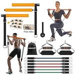 Pilates Bar Kit with Resistance Bands- Hommie Portable Pilates Exercise Equipment Bar Kit for Women&Men, 3-Section Stick Squat Yoga with 6 Exercise Resistance Bands Bar for Home Workouts (Orange)