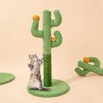 Cat Scratching Post, trees & towers, Cat Scratcher Tower, Cactus Cat Scratcher Kitten Scratch Post with Sisal Rope for Indoor Cats Claw Scratcher, Vertical Green Cat Tree with Dangling Ball for Kitties (Large)