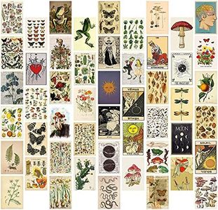 8TEHEVIN 50PCS Botanical Illustration Tarot Aesthetic Pictures Wall Collage Kit, Trendy Small Poster for Dorm, Vintage Style Art Print Photo Collection, Bedroom Decor for Teens Boys Girls