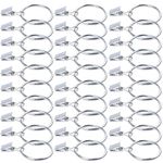 30Pcs Curtain Hooks, Silver Metal Curtain Rings 1.5 inch with Clips, Rustproof Matte Stainless Steel Drapery Rings for Curtains and Robs, Tension Rod Bracket Eyelets Decorative Hanger (Silver, 30pcs)