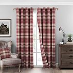 always4u Classic Red Plaid Curtains Highland Woolen Look Tartan Farmhouse Window Treatment Grommet Checked Curtains for Living Room Bedroom 2 Panels 45 * 84 Inches