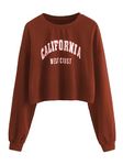 SweatyRocks Women's Casual Long Sleeve Crew Neck Letter Print Crop Top Sweatshirt, Rust Brown, Medium