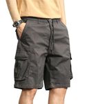 L'MONTE Men's Imported Cotton Casual Relaxed Fit Outwear Cargo Shorts with Expandable Elastic Waist and Multi Pockets (36, Dark Grey)