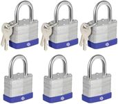 HOX Locks 6-Pack Keyed-Alike Padlocks w/ 1.2” Shackle, 1-9/16” Wide Body, Hardened Steel Case Shackle Padlock, Brass Cylinder - for Hasp Latch, Sheds, Fences, Storage Locker